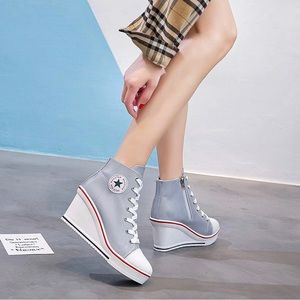 GLOW IN DARK FLUOR CANVAS SZ 8.5 MAX STAR HIGH HEEL PLATFORM WEDGE LACE UP SNE…